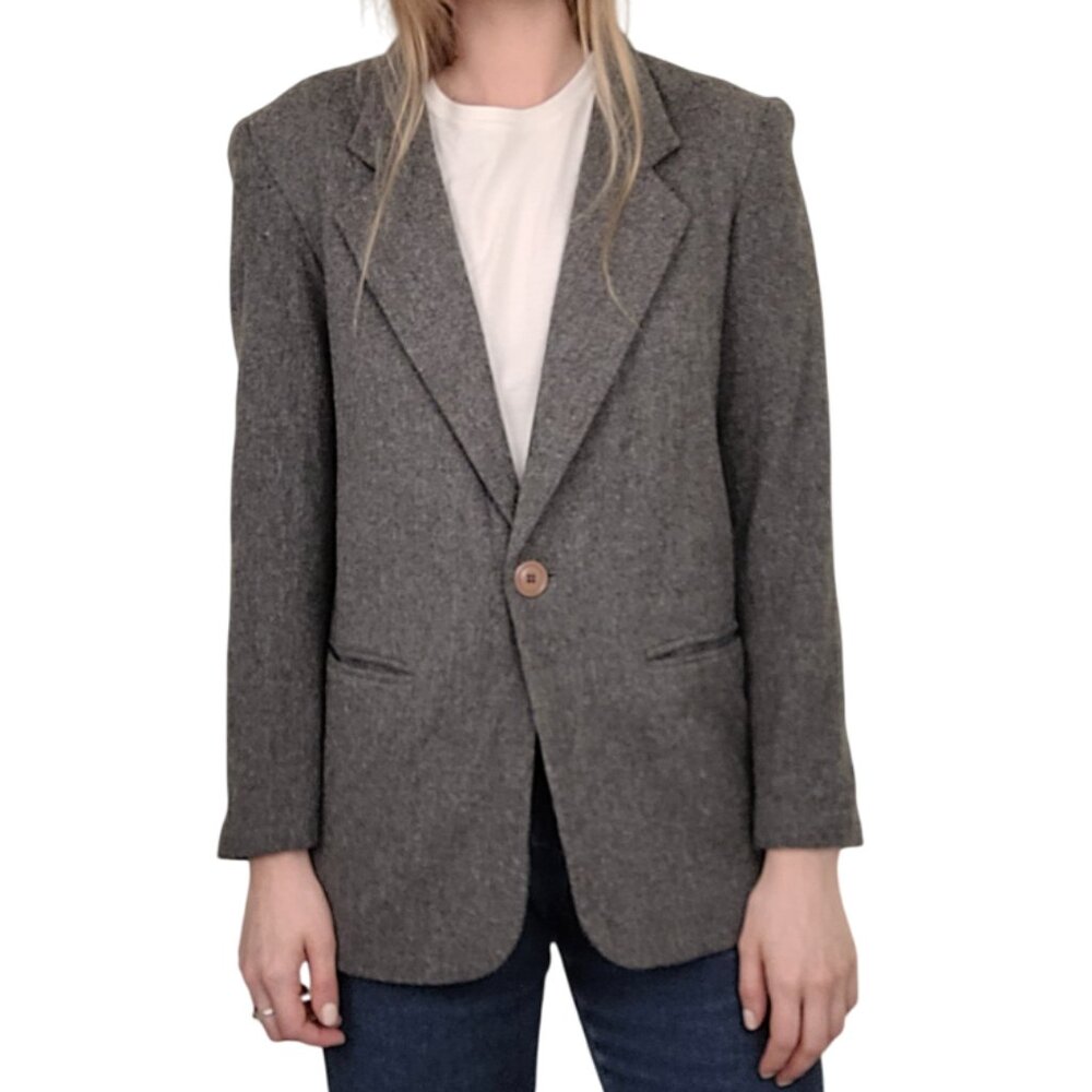 Vintage Gray Wool Single Button Blazer Suit Jacket women's small/medium